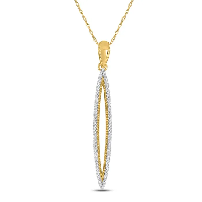 gndatlanta Necklaces 10k Yellow Gold Round Diamond Narrow Oval Outline Pendant 15 Cttw