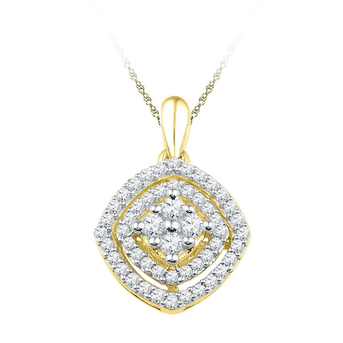 gndatlanta Necklaces 10k Yellow Gold Round Diamond Square Cluster Pendant 12 Cttw gndatlanta Necklaces 10k Yellow Gold Round Diamond Square Cluster Pendant 12 Cttw