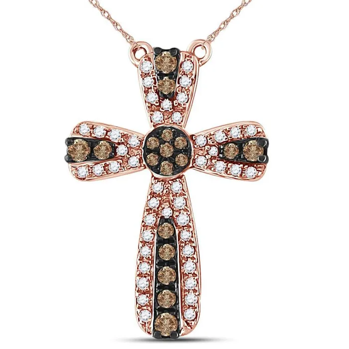 gndatlanta Necklaces 14k Rose Gold Round Brown Diamond Cross Necklace 13 Cttw gndatlanta Necklaces 14k Rose Gold Round Brown Diamond Cross Necklace 13 Cttw