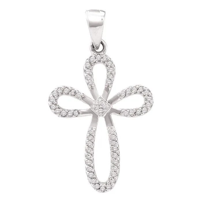 gndatlanta Necklaces 14k White Gold Round Diamond Cross Pendant 15 Cttw