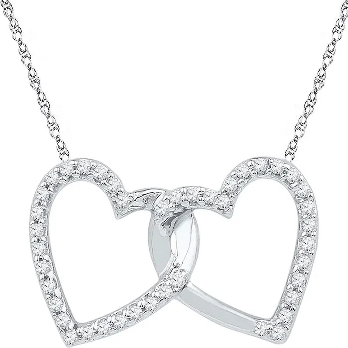 gndatlanta Necklaces 14k White Gold Round Diamond Double Linked Heart Pendant 16 Cttw gndatlanta Necklaces 14k White Gold Round Diamond Double Linked Heart Pendant 16 Cttw