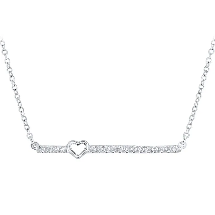 gndatlanta Necklaces 14k White Gold Round Diamond Heart Bar Necklace 110 Cttw gndatlanta Necklaces 14k White Gold Round Diamond Heart Bar Necklace 110 Cttw