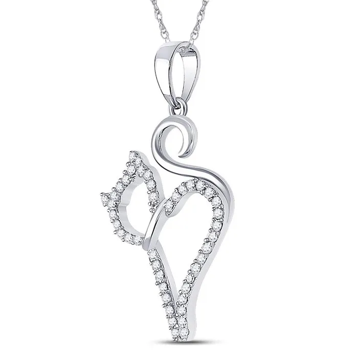 gndatlanta Necklaces 14k White Gold Round Diamond Kitty Cat Animal Pendant 16 Cttw gndatlanta Necklaces 14k White Gold Round Diamond Kitty Cat Animal Pendant 16 Cttw