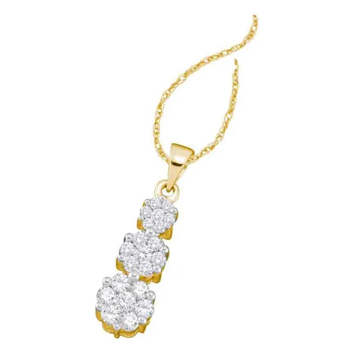 gndatlanta Necklaces 14k Yellow Gold Round Diamond Triple Flower Cluster Pendant 1 Cttw gndatlanta Necklaces 14k Yellow Gold Round Diamond Triple Flower Cluster Pendant 1 Cttw