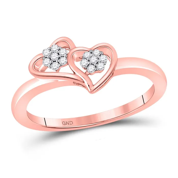 gndatlanta Rings 10k Rose Gold Round Diamond Double Heart Ring 110 Cttw