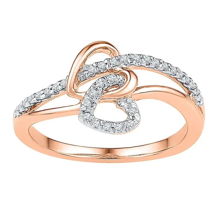 gndatlanta Rings 10k Rose Gold Round Diamond Double Joined Heart Ring 15 Cttw gndatlanta Rings 10k Rose Gold Round Diamond Double Joined Heart Ring 15 Cttw