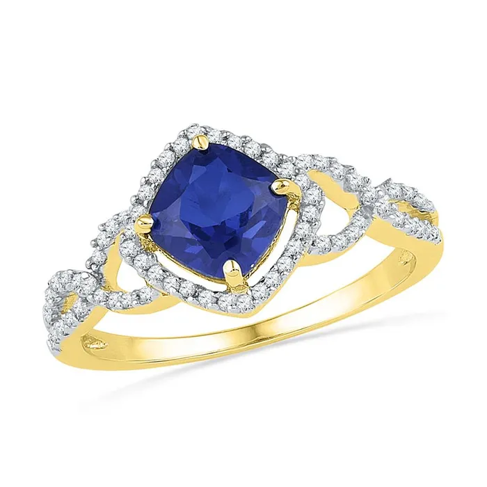gndatlanta Rings 10k Yellow Gold Cushion Created Blue Sapphire Solitaire Ring 1 Cttw gndatlanta Rings 10k Yellow Gold Cushion Created Blue Sapphire Solitaire Ring 1 Cttw