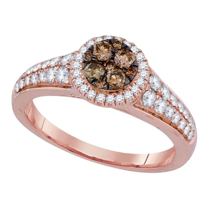 gndatlanta Rings 14k Rose Gold Round Brown Diamond Cluster Ring 34 Cttw