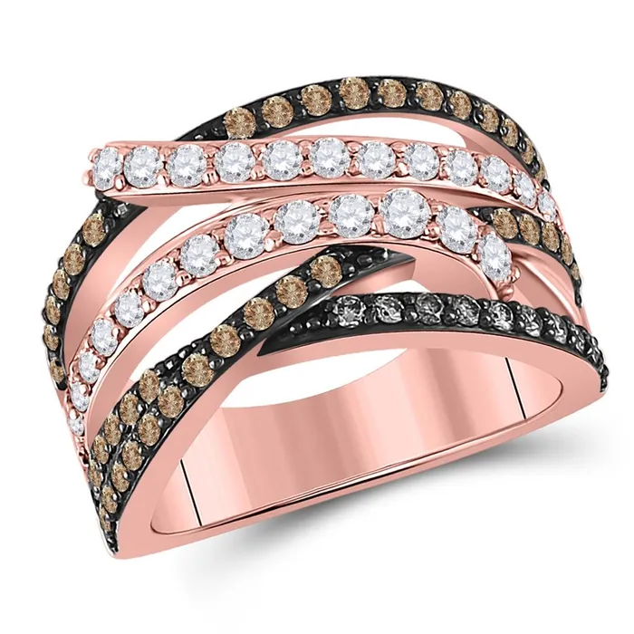 gndatlanta Rings 14k Rose Gold Round Brown Diamond Crossover Fashion Ring 114 Cttw gndatlanta Rings 14k Rose Gold Round Brown Diamond Crossover Fashion Ring 114 Cttw