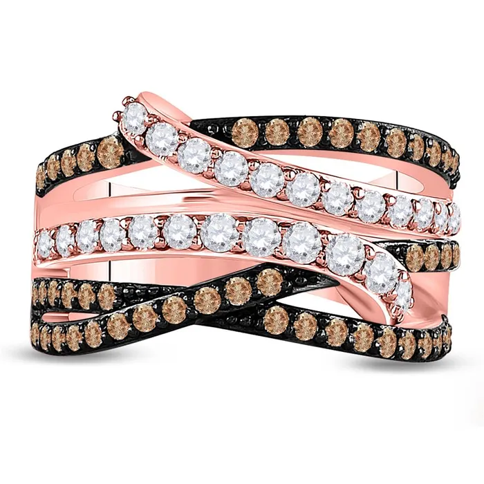gndatlanta Rings 14k Rose Gold Round Brown Diamond Crossover Fashion Ring 114 Cttw