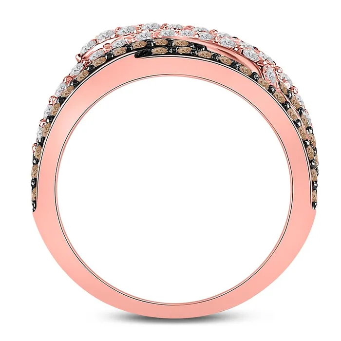 gndatlanta Rings 14k Rose Gold Round Brown Diamond Crossover Fashion Ring 114 Cttw