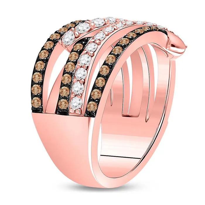 gndatlanta Rings 14k Rose Gold Round Brown Diamond Crossover Fashion Ring 114 Cttw