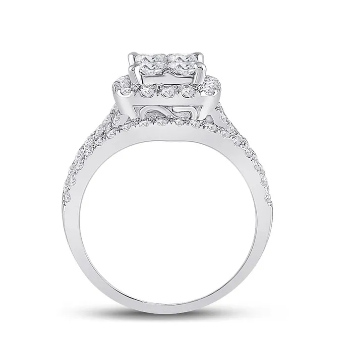 gndatlanta Rings 14k White Gold Princess Diamond Cluster Bridal Engagement Ring 2 Cttw