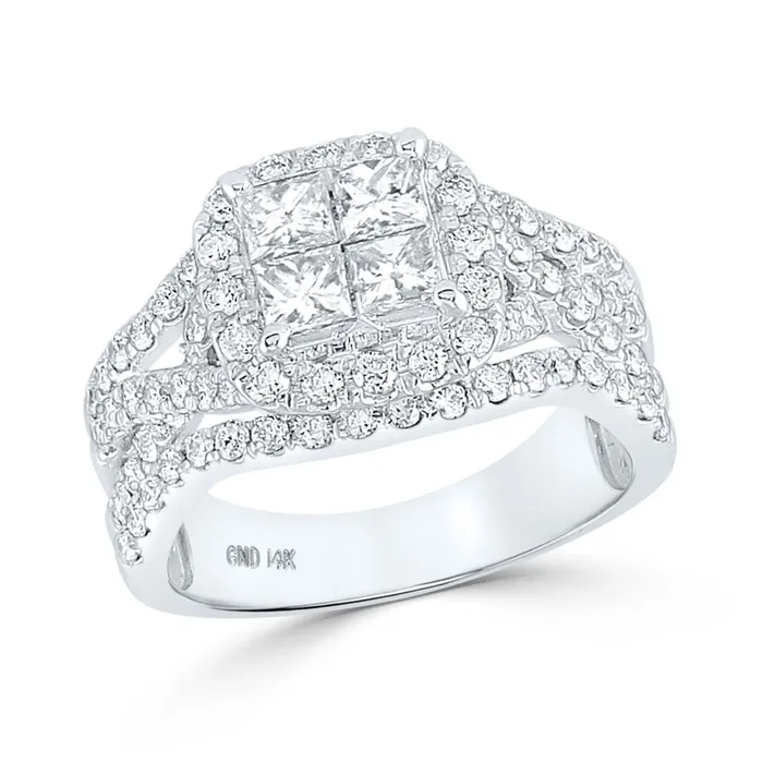 gndatlanta Rings 14k White Gold Princess Diamond Cluster Bridal Engagement Ring 2 Cttw