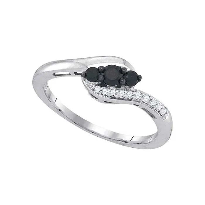 gndatlanta Rings 14k White Gold Round Black Diamond 3stone Ring 14 Cttw