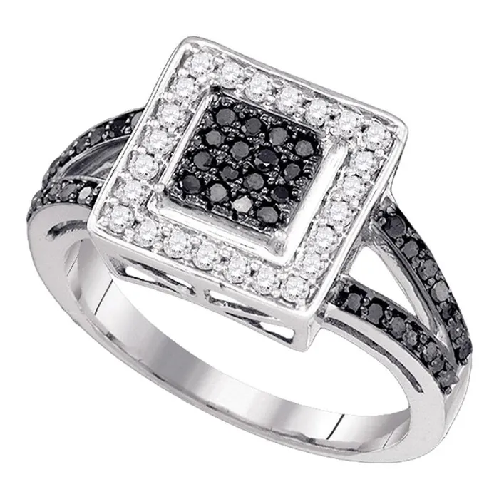 gndatlanta Rings 14k White Gold Round Black Diamond Square Cluster Ring 12 Cttw gndatlanta Rings 14k White Gold Round Black Diamond Square Cluster Ring 12 Cttw