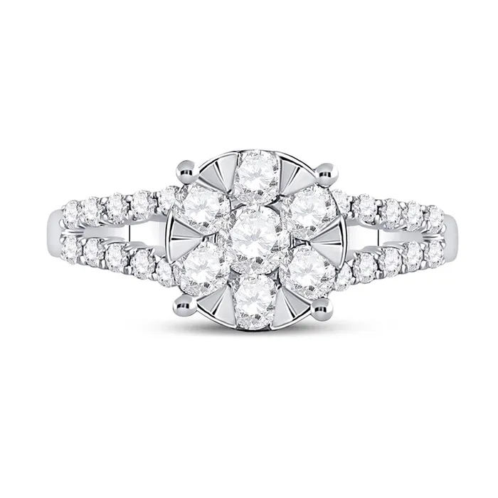 gndatlanta Rings 14k White Gold Round Diamond Flower Cluster Ring 1 Cttw gndatlanta Rings 14k White Gold Round Diamond Flower Cluster Ring 1 Cttw