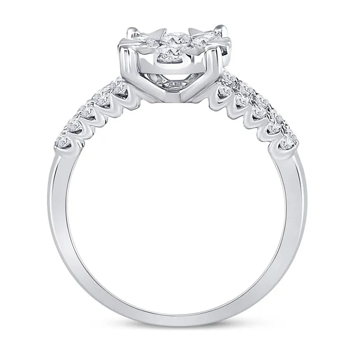 gndatlanta Rings 14k White Gold Round Diamond Flower Cluster Ring 1 Cttw