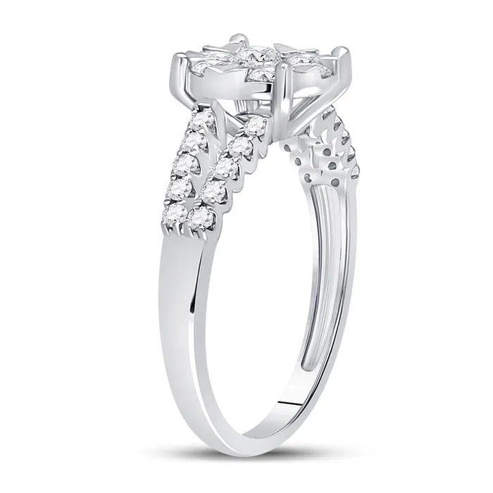 gndatlanta Rings 14k White Gold Round Diamond Flower Cluster Ring 1 Cttw
