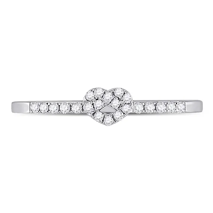 gndatlanta Rings 14k White Gold Round Diamond Heart Stackable Band Ring 18 Cttw