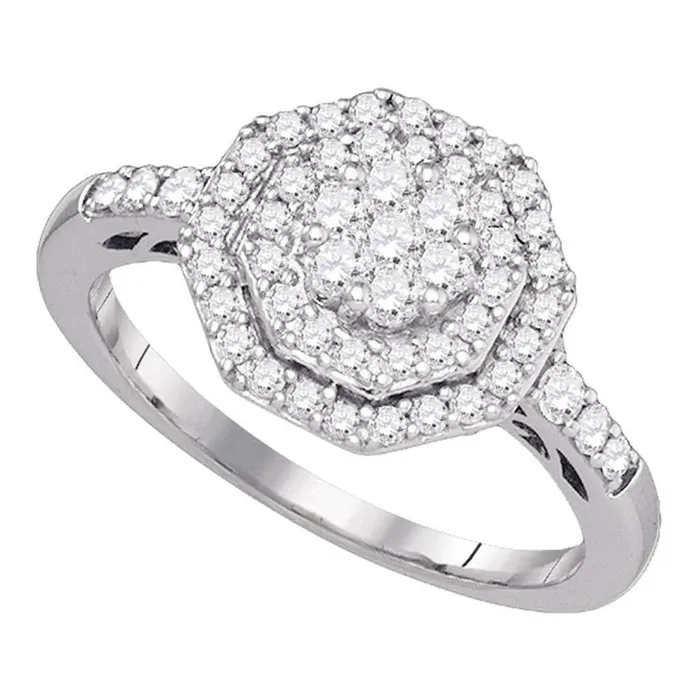 gndatlanta Rings 14k White Gold Round Diamond Octagon Cluster Ring 12 Cttw gndatlanta Rings 14k White Gold Round Diamond Octagon Cluster Ring 12 Cttw