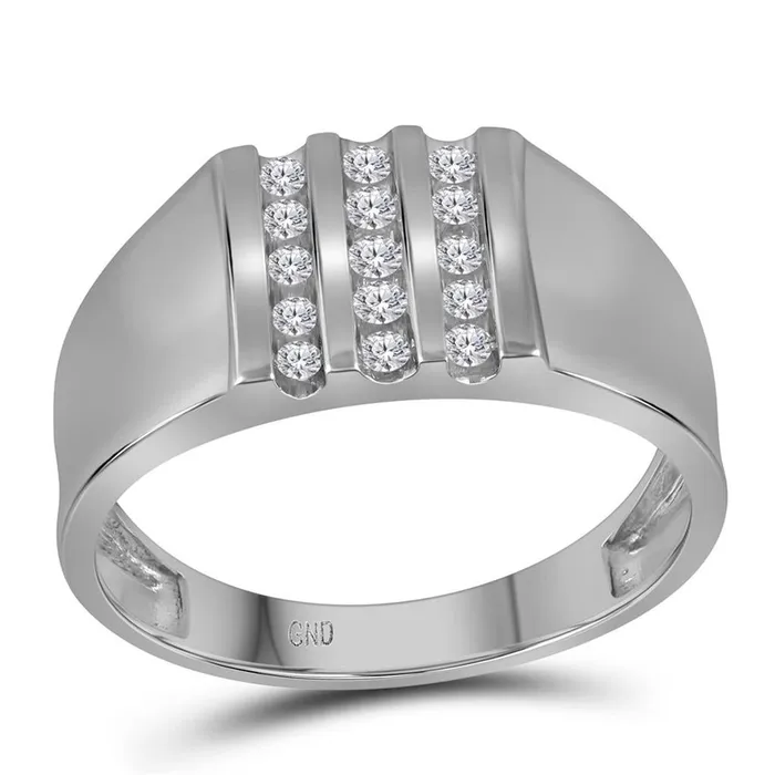 gndatlanta Rings 14k White Gold Round Diamond Triple Row Wedding Band Ring 14 Cttw