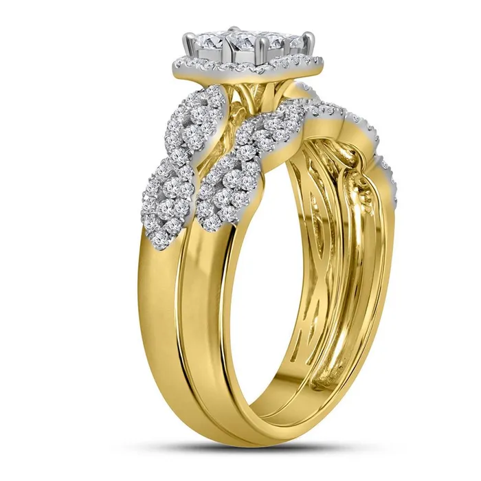gndatlanta Rings 14k Yellow Gold Princess Diamond Bridal Wedding Ring Set 1 Cttw