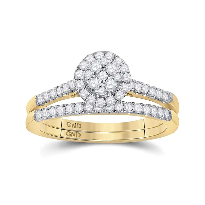 gndatlanta Rings 14k Yellow Gold Round Diamond Cluster Bridal Wedding Ring Set 12 Cttw