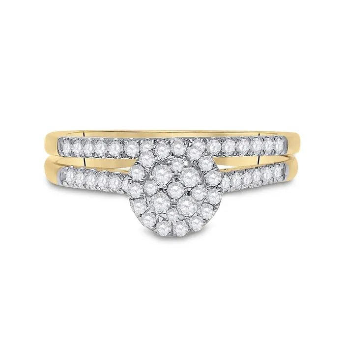 gndatlanta Rings 14k Yellow Gold Round Diamond Cluster Bridal Wedding Ring Set 12 Cttw