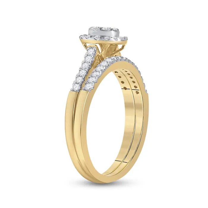 gndatlanta Rings 14k Yellow Gold Round Diamond Cluster Bridal Wedding Ring Set 12 Cttw