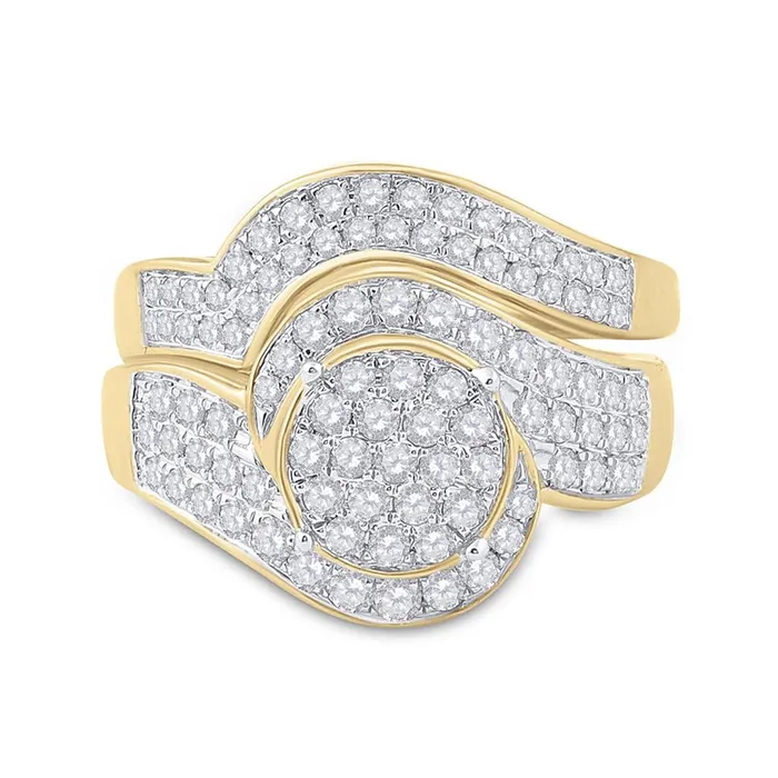 gndatlanta Rings 14k Yellow Gold Round Diamond Cluster Bridal Wedding Ring Set 1 Cttw gndatlanta Rings 14k Yellow Gold Round Diamond Cluster Bridal Wedding Ring Set 1 Cttw