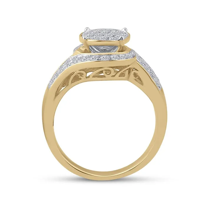gndatlanta Rings 14k Yellow Gold Round Diamond Cluster Bridal Wedding Ring Set 1 Cttw