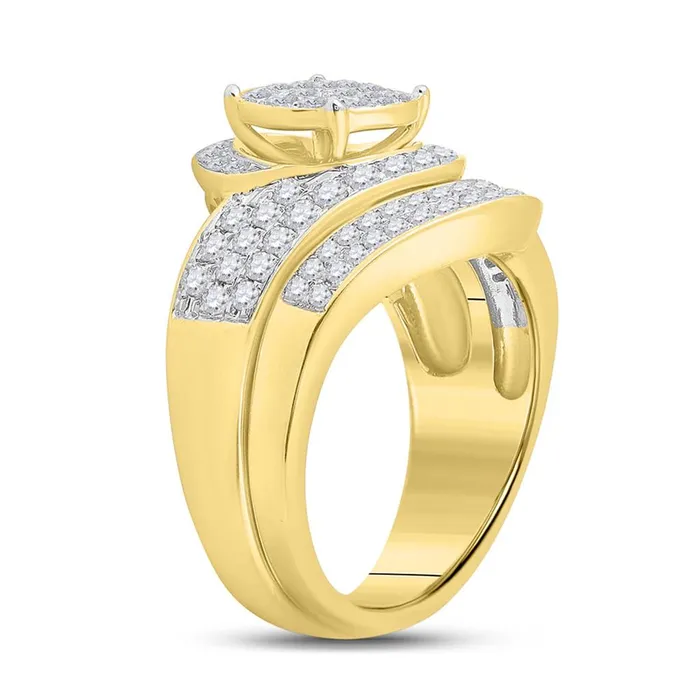 gndatlanta Rings 14k Yellow Gold Round Diamond Cluster Bridal Wedding Ring Set 1 Cttw