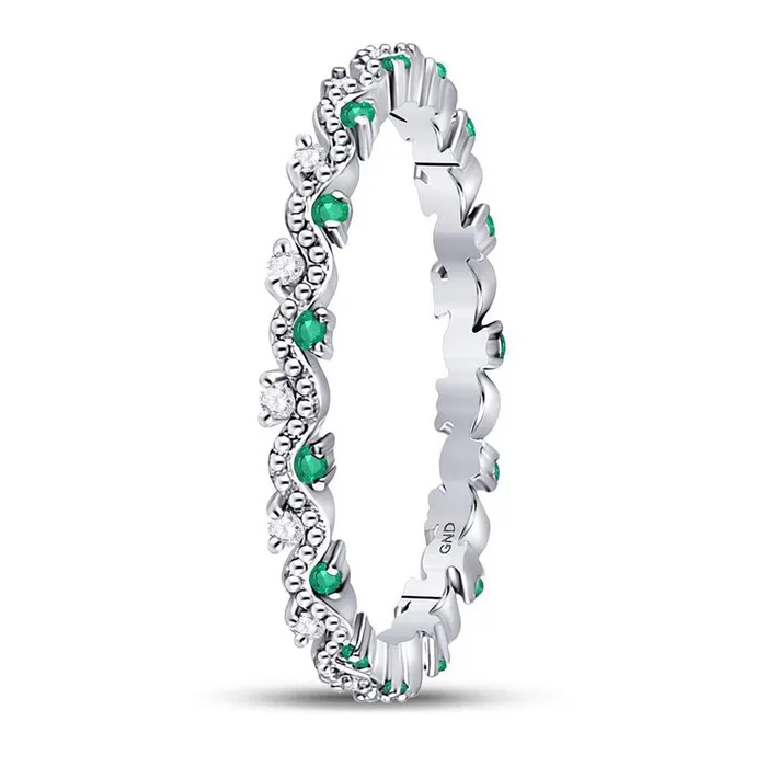 gndatlanta Rings 14kt White Gold Round Emerald Diamond Eternity Stackable Band Ring 14 Cttw