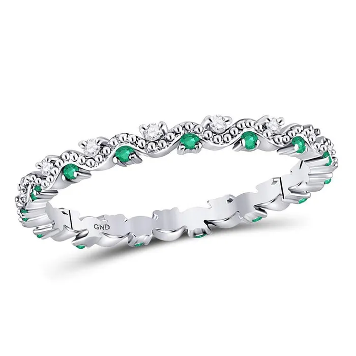 gndatlanta Rings 14kt White Gold Round Emerald Diamond Eternity Stackable Band Ring 14 Cttw
