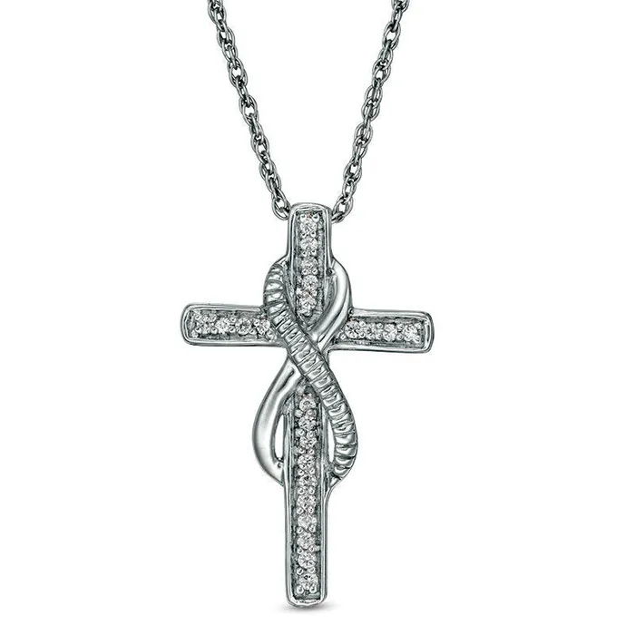 Goldia 01 CT TW Natural Diamond Infinity Cross Pendant in Sterling Silver Necklaces Goldia 01 CT TW Natural Diamond Infinity Cross Pendant in Sterling Silver Necklaces