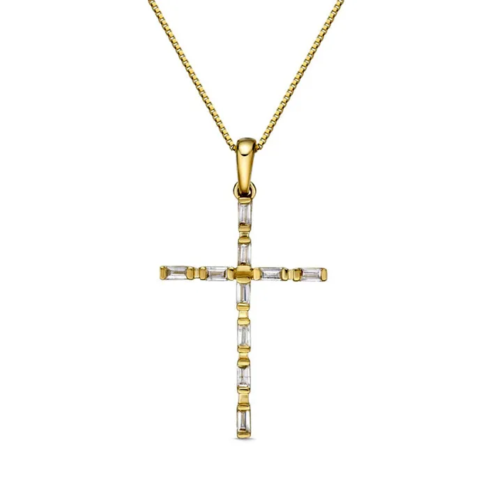 Goldia 013 CT TW Baguette Natural Diamond Cross Pendant in 10K Yellow Gold Necklaces Goldia 013 CT TW Baguette Natural Diamond Cross Pendant in 10K Yellow Gold Necklaces