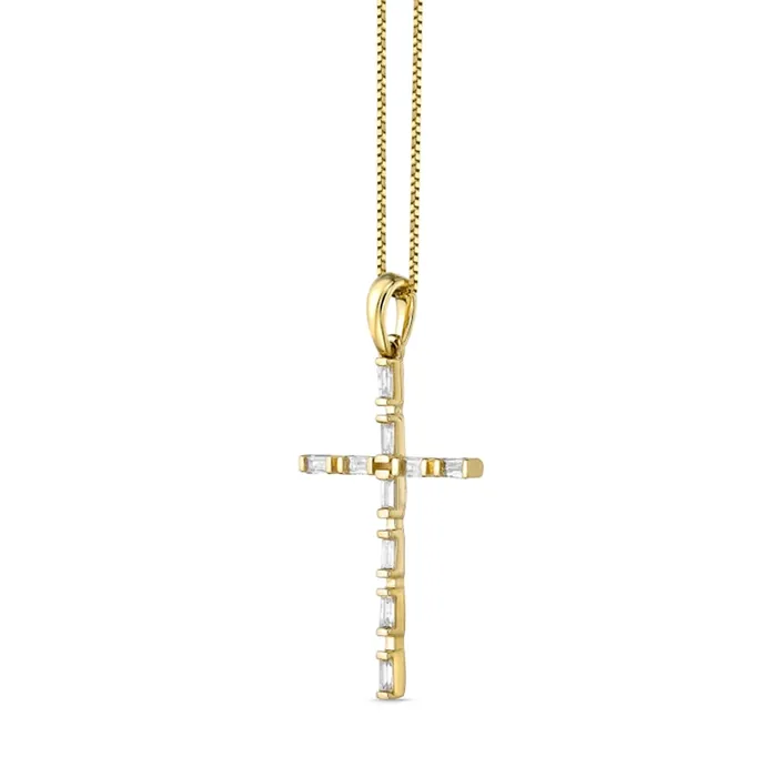Goldia 013 CT TW Baguette Natural Diamond Cross Pendant in 10K Yellow Gold Necklaces Goldia 013 CT TW Baguette Natural Diamond Cross Pendant in 10K Yellow Gold Necklaces