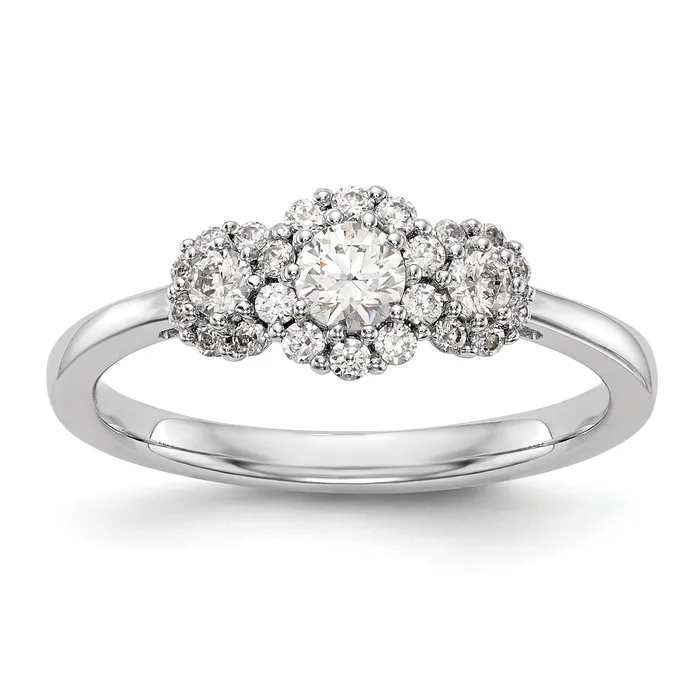 Goldia 020ct CZ Solid Real 14K White Gold 3Stone Engagement Ring Rings