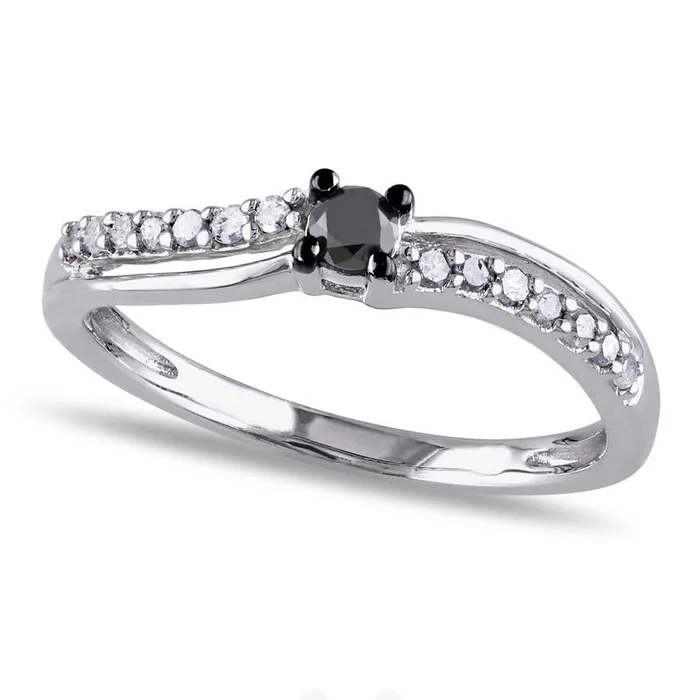 Goldia 025 CT TW Enhanced Black and White Natural Diamond Split Shank Promise Ring in Sterling Silver Rings Goldia 025 CT TW Enhanced Black and White Natural Diamond Split Shank Promise Ring in Sterling Silver Rings
