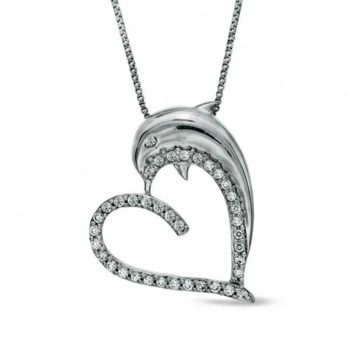 Goldia 025 CT TW Natural Diamond Dolphin Heart Pendant in Sterling Silver Necklaces Goldia 025 CT TW Natural Diamond Dolphin Heart Pendant in Sterling Silver Necklaces