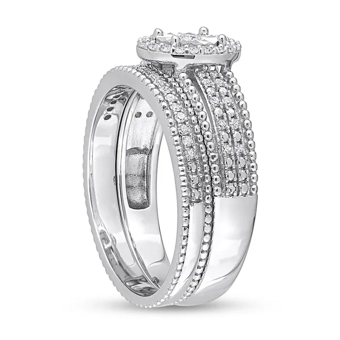 Goldia 033 CT TW Natural Diamond Oval Frame Beaded MultiRow Bridal Engagement Ring Set in Sterling Silver Rings Goldia 033 CT TW Natural Diamond Oval Frame Beaded MultiRow Bridal Engagement Ring Set in Sterling Silver Rings