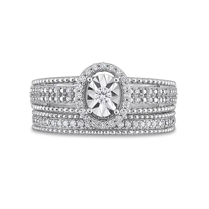 Goldia 033 CT TW Natural Diamond Oval Frame Beaded MultiRow Bridal Engagement Ring Set in Sterling Silver Rings Goldia 033 CT TW Natural Diamond Oval Frame Beaded MultiRow Bridal Engagement Ring Set in Sterling Silver Rings