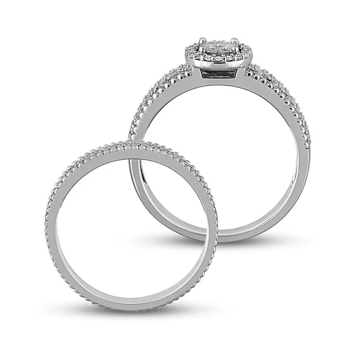 Goldia 033 CT TW Natural Diamond Oval Frame Beaded MultiRow Bridal Engagement Ring Set in Sterling Silver Rings Goldia 033 CT TW Natural Diamond Oval Frame Beaded MultiRow Bridal Engagement Ring Set in Sterling Silver Rings