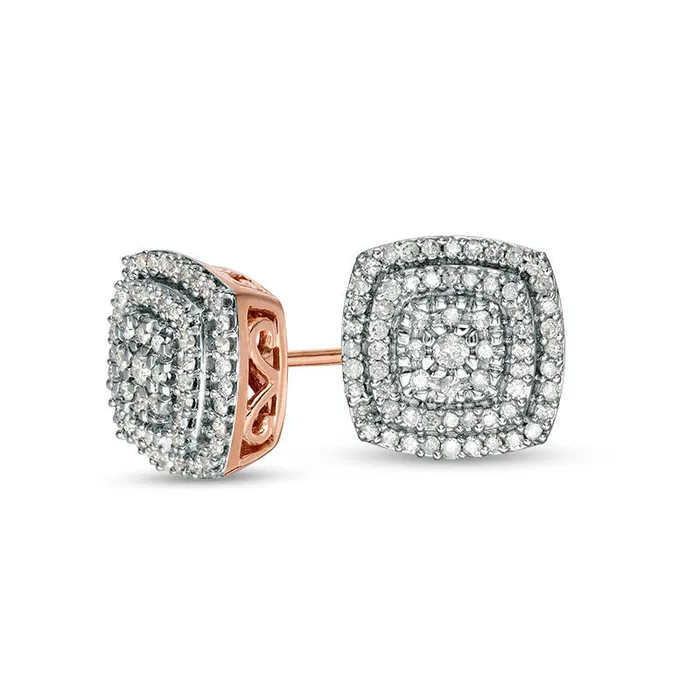 Goldia 038 CT TW Composite Diamond Double Cushion Frame Stud Earrings in 10K Rose Gold Earrings Goldia 038 CT TW Composite Diamond Double Cushion Frame Stud Earrings in 10K Rose Gold Earrings