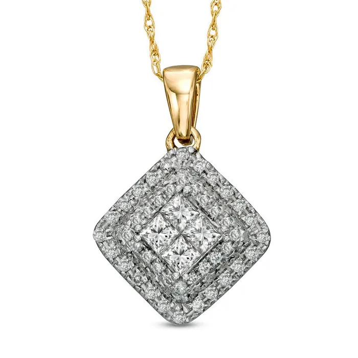 Goldia 05 CT TW Natural Diamond Square Composite Pendant in 10K Yellow Gold Necklaces Goldia 05 CT TW Natural Diamond Square Composite Pendant in 10K Yellow Gold Necklaces