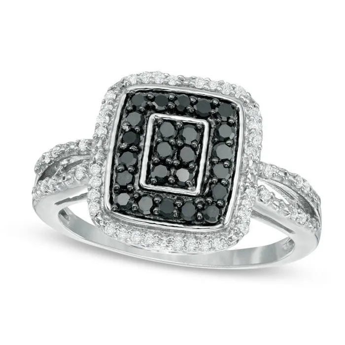 Goldia 050 CT TW Enhanced Black and White Composite Natural Diamond Double Rectangle Frame Ring in Sterling Silver Rings Goldia 050 CT TW Enhanced Black and White Composite Natural Diamond Double Rectangle Frame Ring in Sterling Silver Rings