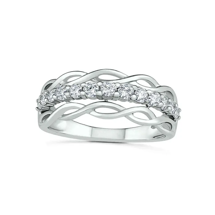 Goldia 050 CT TW Natural Diamond Scallop Shank Ring in Solid 10K White Gold Rings Goldia 050 CT TW Natural Diamond Scallop Shank Ring in Solid 10K White Gold Rings