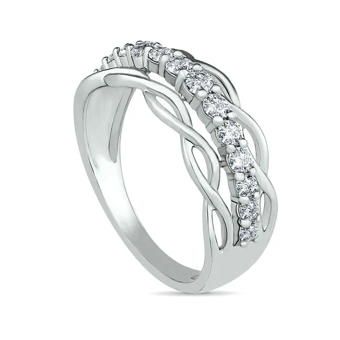 Goldia 050 CT TW Natural Diamond Scallop Shank Ring in Solid 10K White Gold Rings Goldia 050 CT TW Natural Diamond Scallop Shank Ring in Solid 10K White Gold Rings