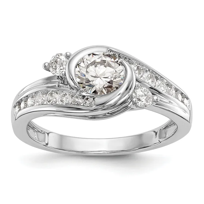 Goldia 075ct CZ Solid Real 14k White Gold Bezel ByPass Engagement Ring Rings